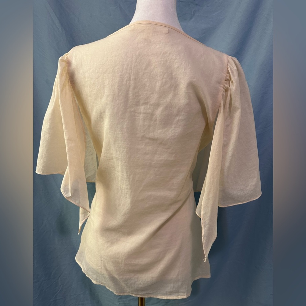 Jenny Han Cream Cotton Linen Top with Butterfly Sleeves Lace Bust Sz 8 NWT $195 - Picture 2 of 7
